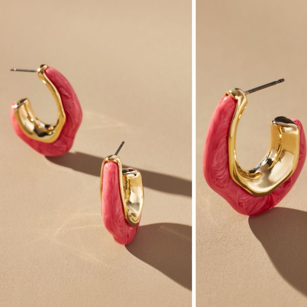NEW Anthropologie Pearl Hoop Earrings, Pink